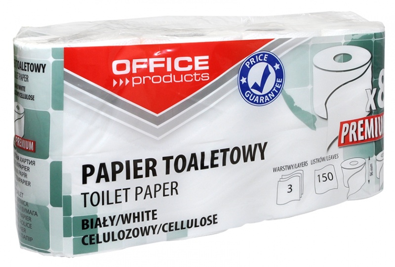 Papier toaletowy celulozowy OFFICE PRODUCTS Premium, 3-warstwowy, 150 listków, 15m, 8szt., biały, 22046129-14
