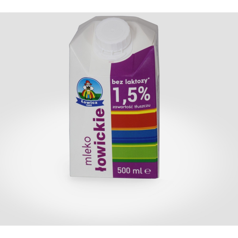 Mleko ŁOWICZ UHT bez laktozy 1.5% 0.5l, GNK1000