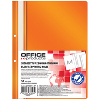 Skoroszyt OFFICE PRODUCTS, PP, A4, 2 otwory, 100/170mikr., wpinany, pomaraczowy